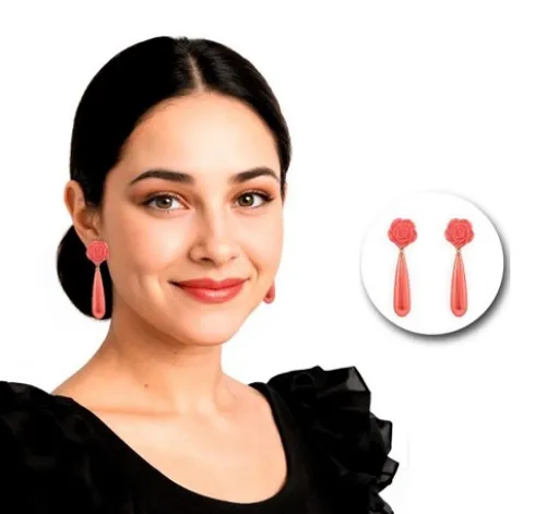 Pendientes De Flamenca Lágrima Coral