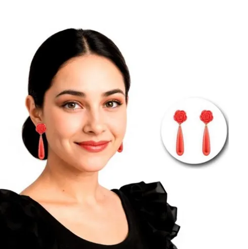 Pendientes De Flamenca Lágrima Rojo