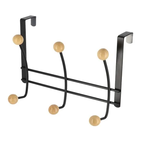 Perchero Metal 6 Ganchos – Negro/Madera