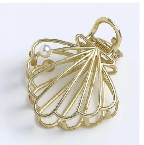 Pinza Para Cabello Metal Dorado Con Perla 8cm
