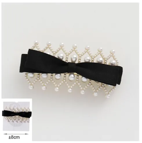 Pinza Para Cabello Metal Lazo Negro y Perlas