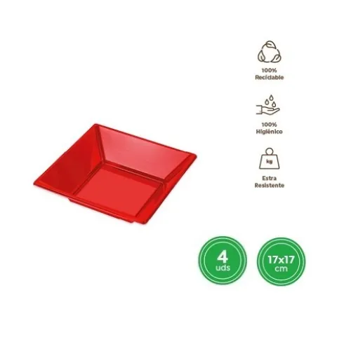Platos Hondo Cuadrado Reutilizable Rojo Metalizado 17X17CM