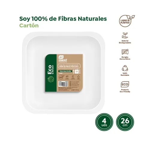 Platos Llano Cuadrado Biodegradable Blanco 26x26cm