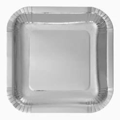 Platos Llano Cuadrado Plata Metalizado 20cm