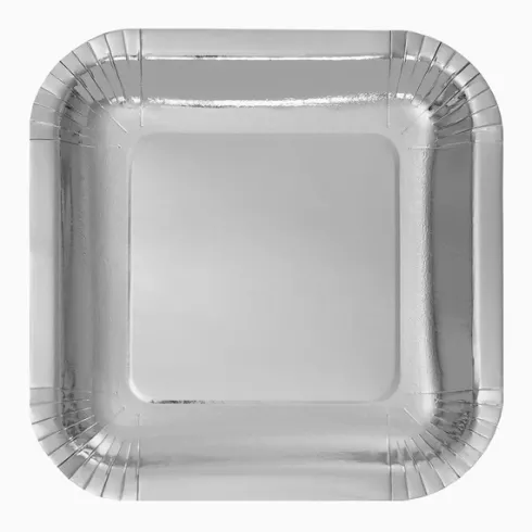 Platos Llano Cuadrado Plata Metalizado 20cm