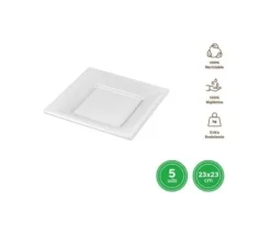 Platos Llano Cuadrado Reutilizable Blanco 23X23CM