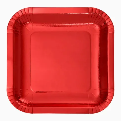 Platos Llano Cuadrado Rojo Metalizado 18cm
