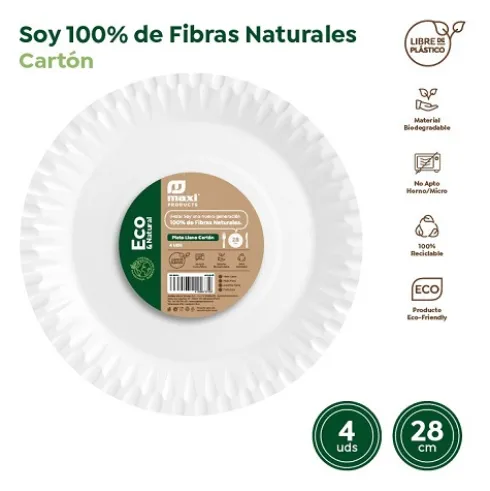 Platos Llano Redondo Biodegradable Blanco 28cm