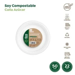 Platos Llano Redondo Compostable Caña de Azúcar 22cm