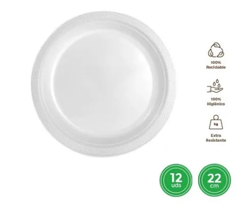 Platos Llano Redondo Reutilizable Blanco Ø22CM
