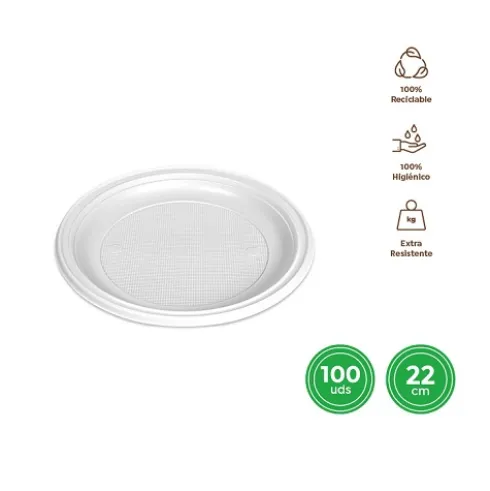 Platos Llano Redondo Reutilizable Blanco Ø22CM
