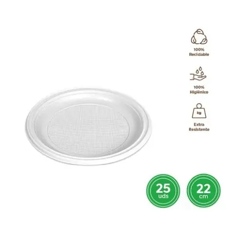 Platos Llano Redondo Reutilizable Blanco Ø22CM