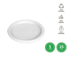 Platos Llano Redondo Reutilizable Blanco Ø25CM