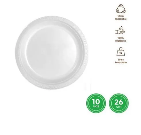 Platos Llano Redondo Reutilizable Blanco Ø26CM
