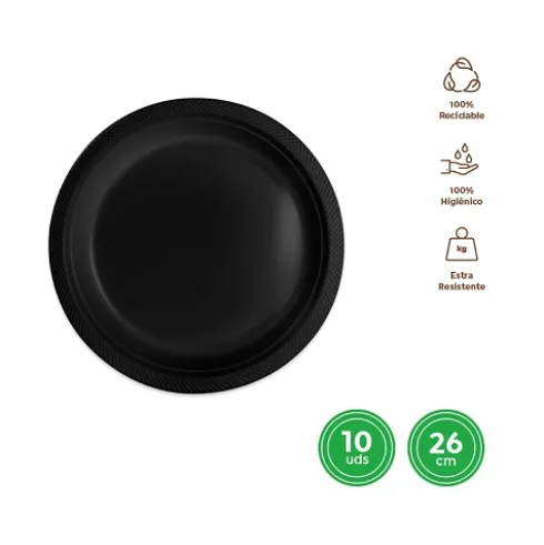 Platos Llano Redondo Reutilizable Negro Ø26CM