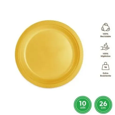 Platos Llano Redondo Reutilizable Oro Ø26CM