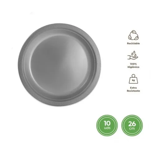 Platos Llano Redondo Reutilizable Plata Ø26CM