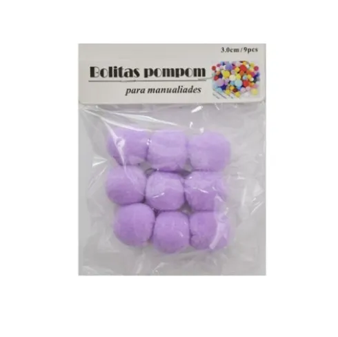 Pompones de Manualidad Lila 3cm ±9pcs