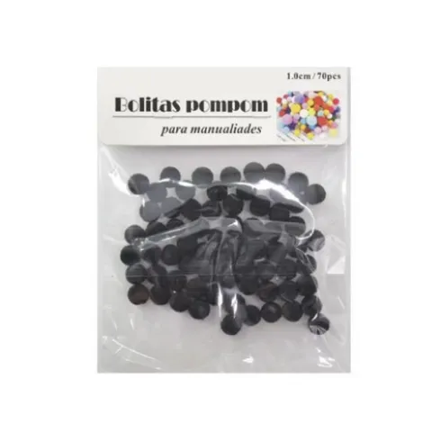 Pompones de Manualidad Negro 1cm ±70pcs