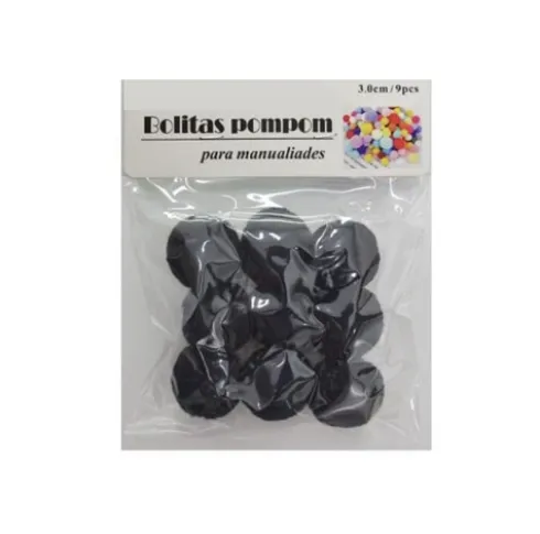 Pompones de Manualidad Negro 3cm ±9pcs