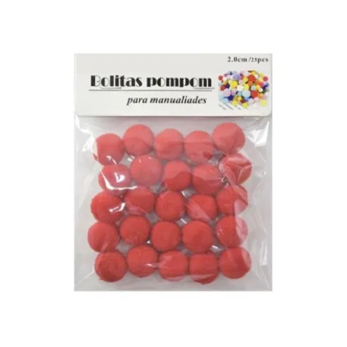 Pompones de Manualidad Rojo 2cm ±25pcs