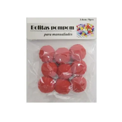 Pompones de Manualidad Rojo 3cm ±9pcs