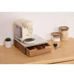 Portacápsulas con Cajón Acacia y Vidrio