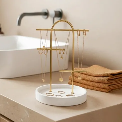 Porta Joyeria Poliresina/Metal Arusha Gold Blanco