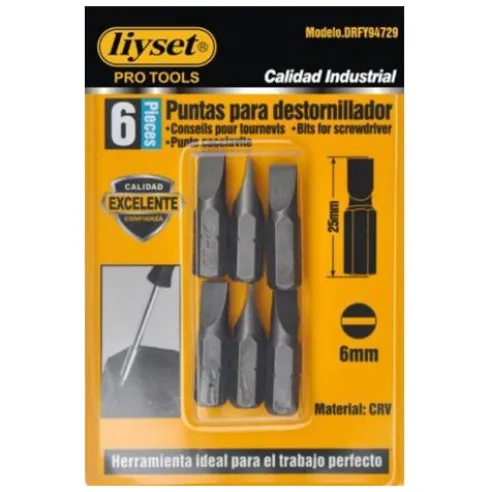 Puntas Para Destornillador Plano 6x25mm