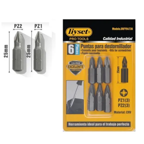 Puntas Para Destornillador Pozidriv PZ1/PZ2x25mm