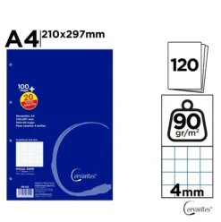 Recambio A4 90g/m2 120H Cuadrícula 4MM