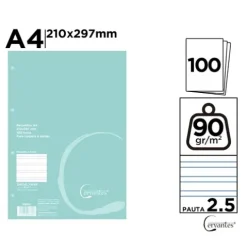 Recambio A4 90g/m2 100H Pauta 2.5MM