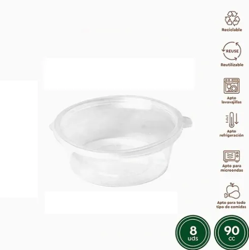 Salsera Reutilizable Tapa Bisagra Transparente 90CC
