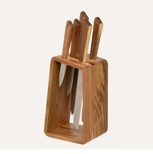 Set 5 Cuchillos Inox con Soporte Acacia