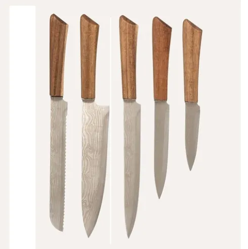 Set 5 Cuchillos Inox con Soporte Acacia