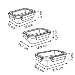 Set de 3 Cajas de Conservación Rectangulares Clipeat+Vidrio