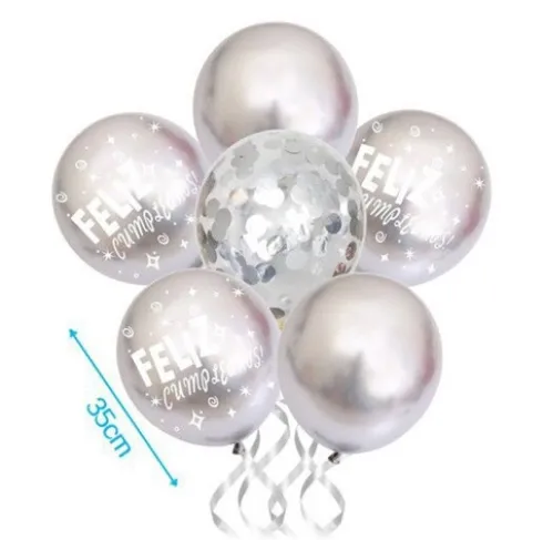 Set de Globos Confeti Plata 6pcs