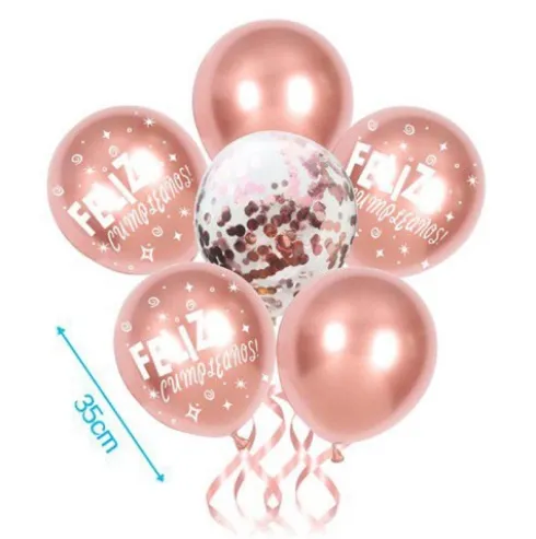 Set de Globos Confeti Rosa Oro 6pcs