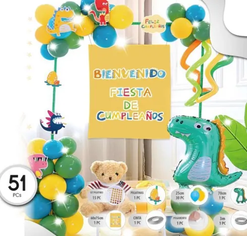Set Globos con Cartel Dino 51pcs