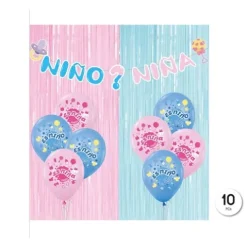 Set Globos con Guirnalda Flecos Azul/Rosa 10pcs