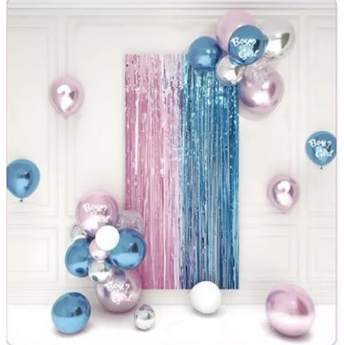 Set Globos con Guirnalda Flecos Azul/Rosa 29pcs
