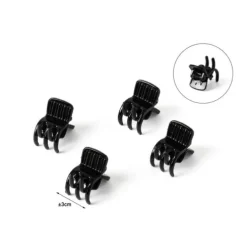 Set Mini Pinzas Para Cabello Acrílica Negro 4pcs