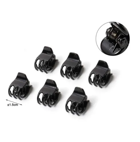 Set Mini Pinzas Para Cabello Acrílica Negro 6pcs