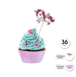 Set Papel Cupcakes y Toppers Unicornio