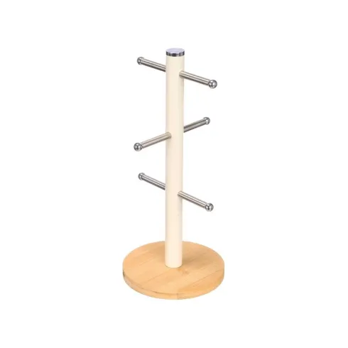 Soporte 6 Tazas Base Bambú Crema 15x15x34cm
