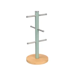 Soporte 6 Tazas Base Bambú Verde Menta 15x15x34cm