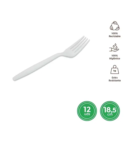 Tenedor Alta Calidad Reutilizable Blanca 18,5CM