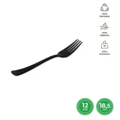 Tenedor Alta Calidad Reutilizable Negro 18,5CM