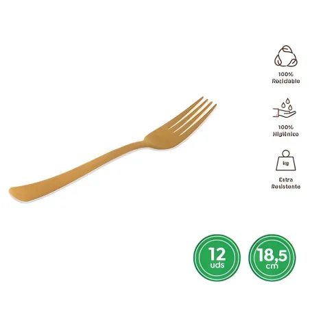 Tenedor Alta Calidad Reutilizable Oro 18,5CM