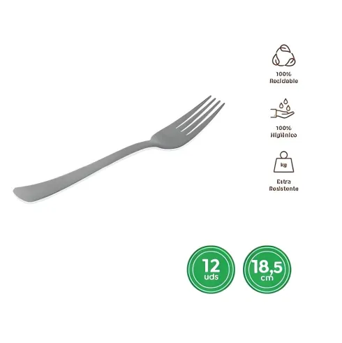 Tenedor Alta Calidad Reutilizable Plata 18,5CM